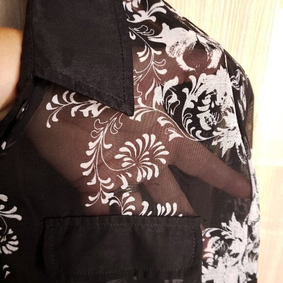 Studio Y Womens Black Sheer Floral High Low Blouse Large - Picture 5 of 8